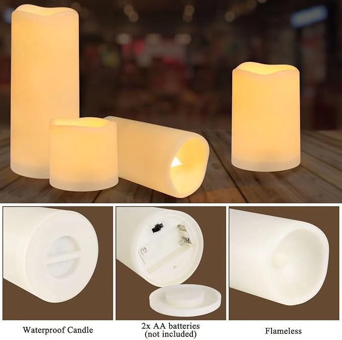 Flameless Battery Operated Outdoor Waterproof Set of 12 Pillar LED Candles - Image 3