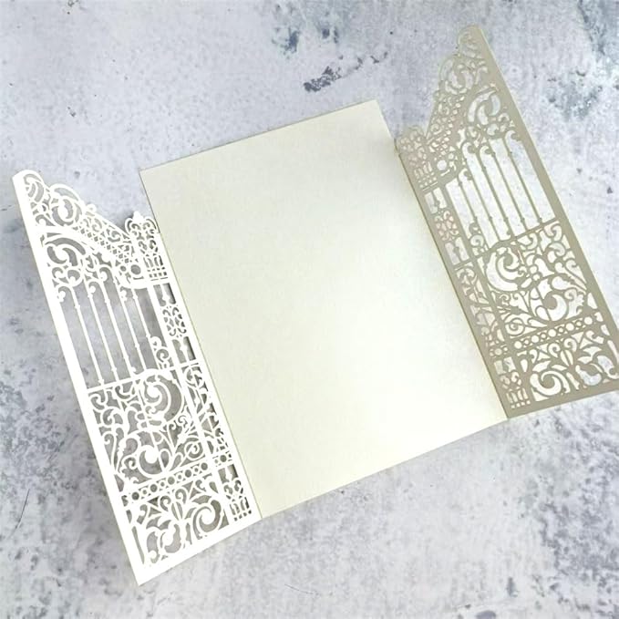 MillaSaw Pearl Ivory Laser Cut Wedding Invitation Card Fence Design - Image 4
