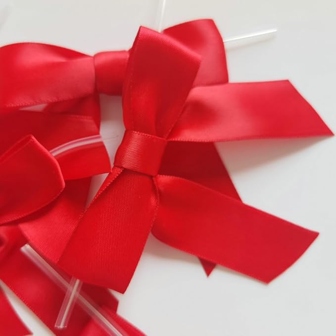 50pcs 3-1/2" Red Satin Ribbon Bows - Image 8