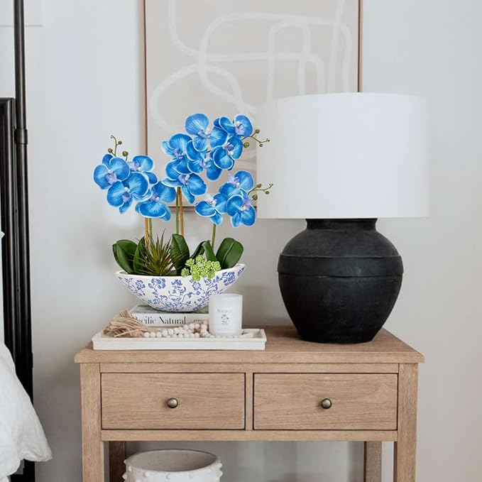 Briful Blue Orchid Fake Flowers 17in Artificial Orchid Silk Flowers in Blue and - Image 5