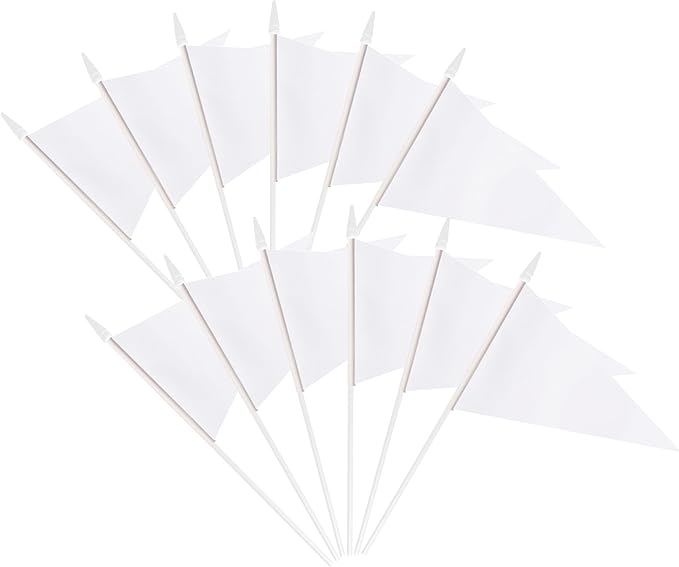 12 Pack White Pennant Flags Small Mini Hand Held Solid Color Pennant On Sticks by tibijoy