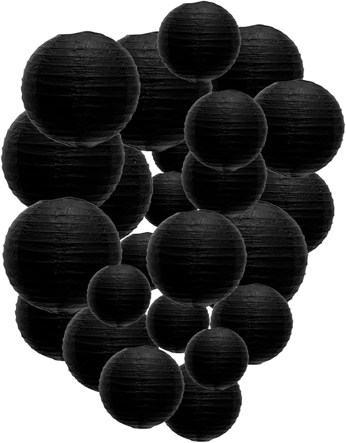 Black Paper Lanterns Decorative, Chinese/Japanese Hanging Round Paper Lanterns by Tim%26Lin