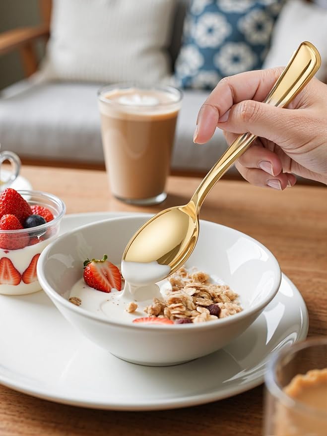 WDF 180 Pieces Disposable Plastic Gold Silverware Cutlery - Image 8