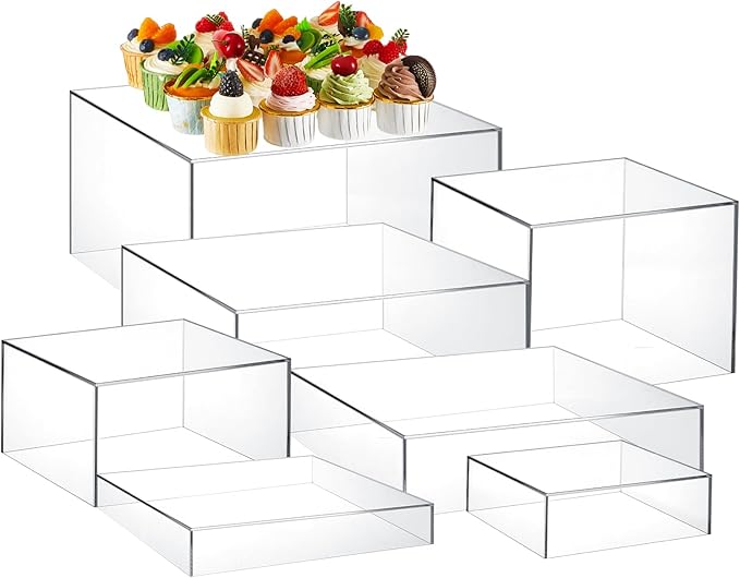 Leinuosen 7 Pcs Large Buffet Risers Set 6" to 12" Acrylic Display Box Catering by Leinuosen