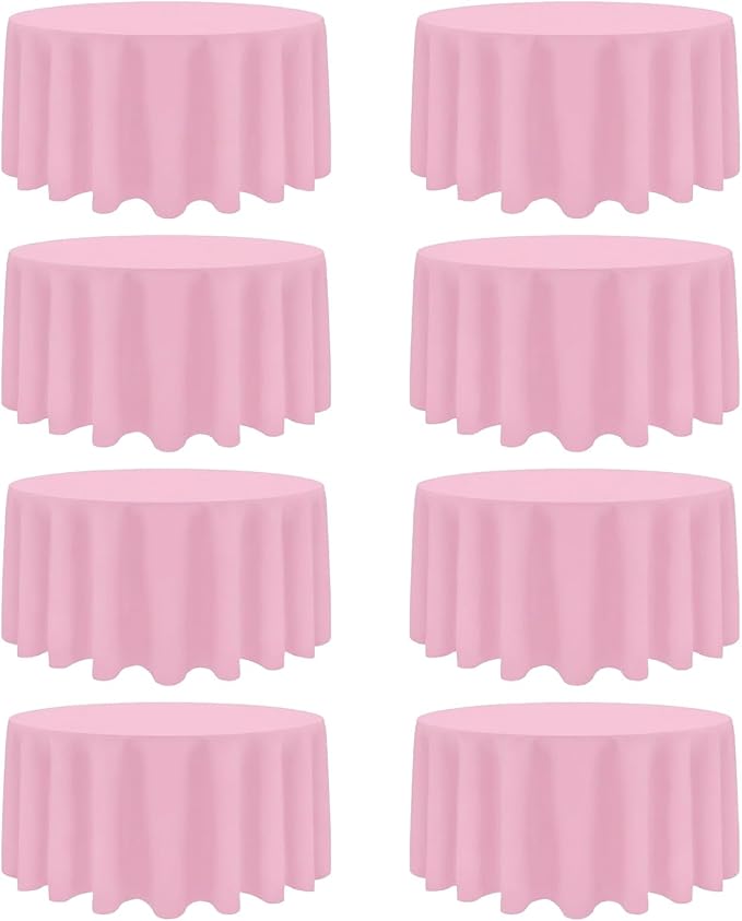 8 Pack Pink Round Tablecloth 120 Inch Stain and Wrinkle Resistant Round Pink by Heneger