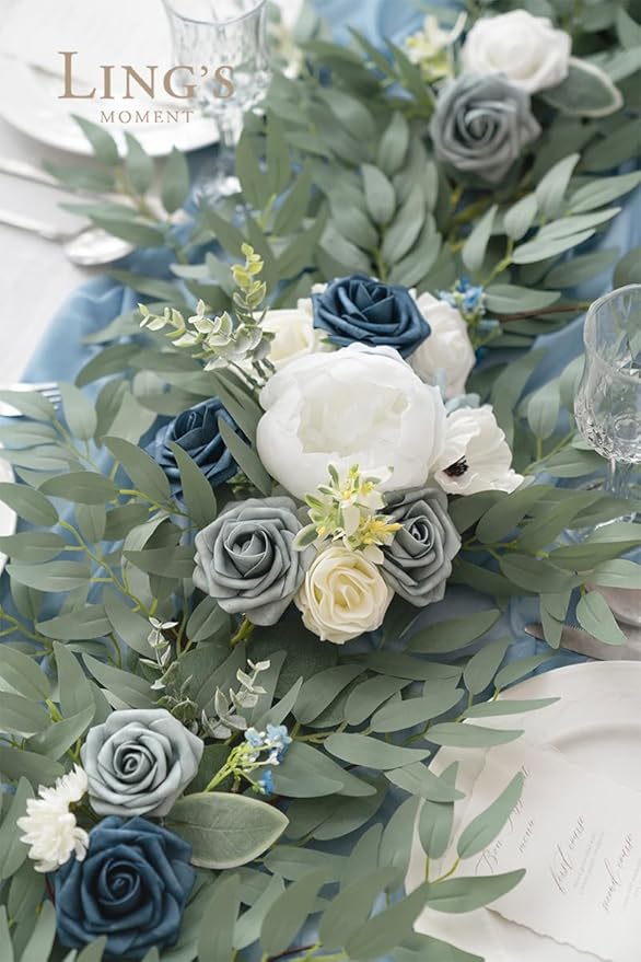 Ling's Moment Flower Garland - 6FT Eucalyptus & Rose - Sweetheart Table Decor - Image 7