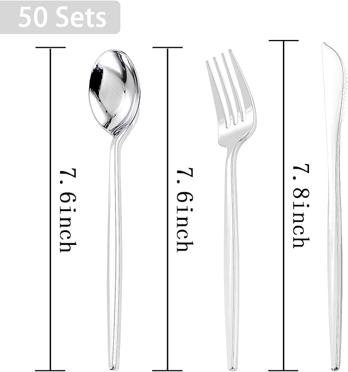 PULOTE 150PCS Silver Plastic Silverware Disposable - Image 2