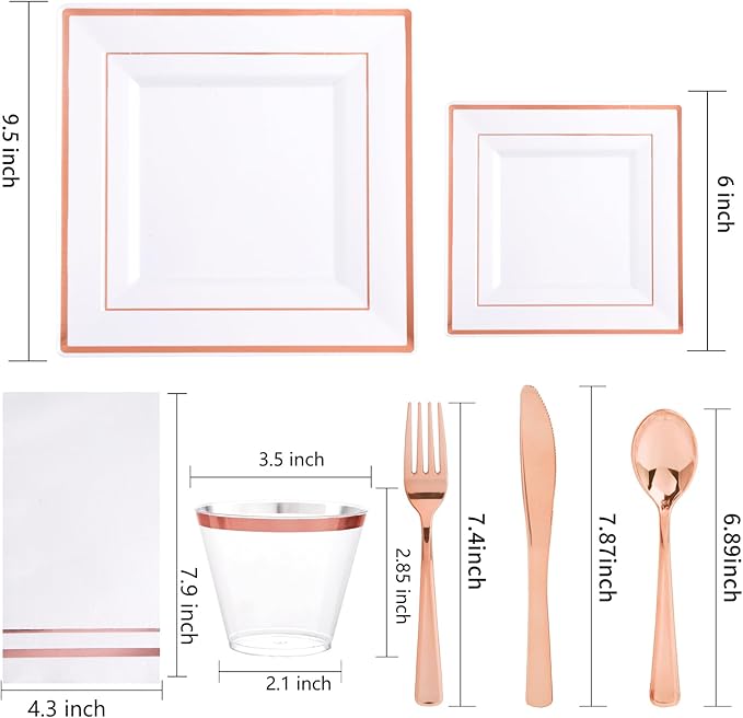 Festiva 350Pcs Rose Gold Plates and Napkins Party Supplies-Square White and - Image 2