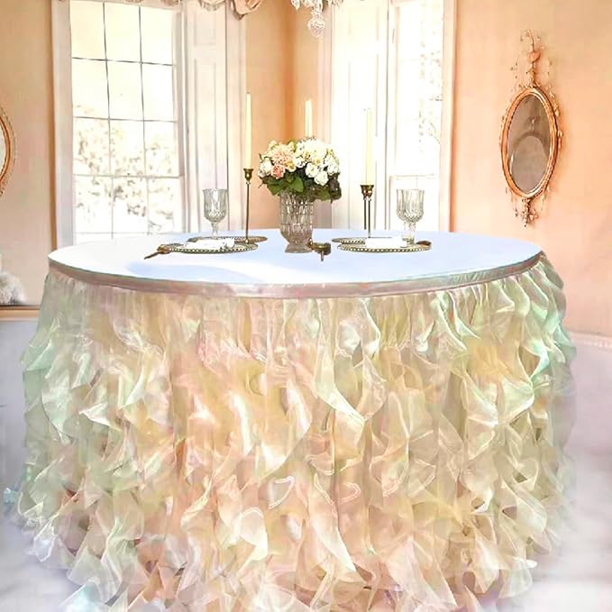 Luxury Organza Mesh Table Skirt Draping Floating Romance - Image 2