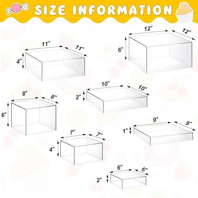 Leinuosen 7 Pcs Large Buffet Risers Set 6" to 12" Acrylic Display Box Catering - Image 2