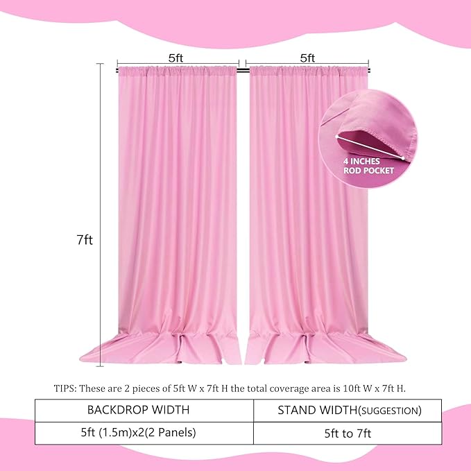 2 Panels Pink Backdrop Curtain, 10 x 7 Feet Background Curtains - Image 2