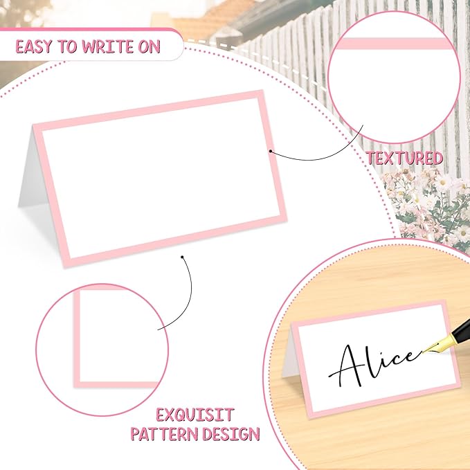 25 Pcs Blush Pink Place Cards, Blank Tent Name Cards - Image 3
