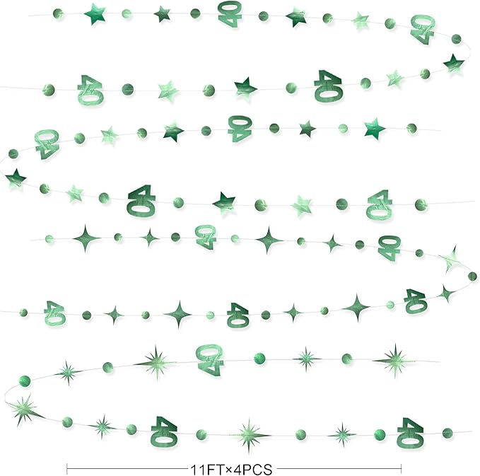 Sage Green 40th Birthday Decorations Number 40 Circle Dot Twinkle Star Garland - Image 2