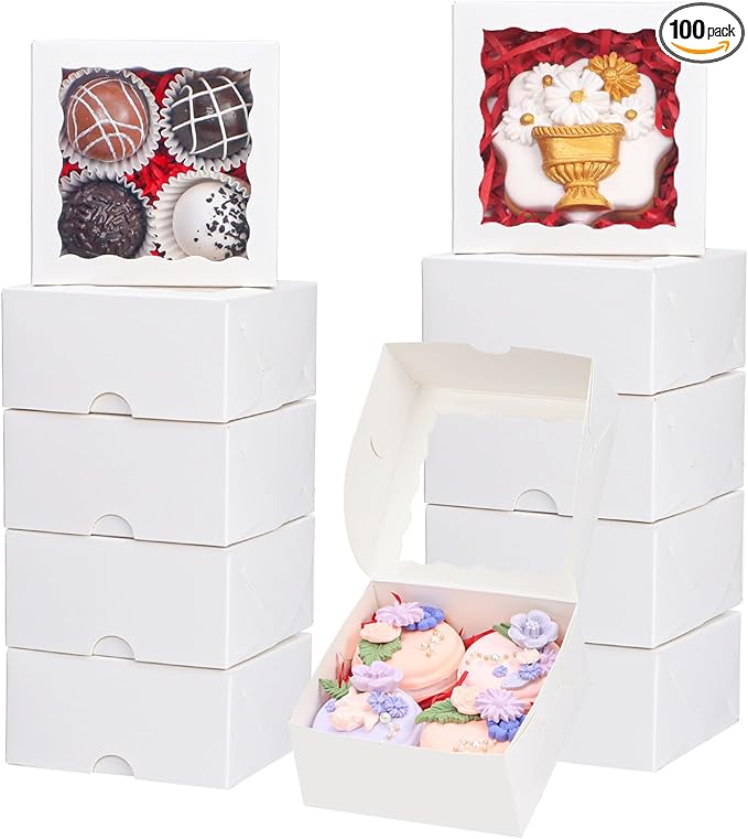 100-Pack 4X4X2 Elegant White Bakery Boxes by Unknown