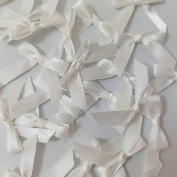 50pcs 1-1/2" Mini White Satin Ribbon Bows Without Twist Ties - Image 6