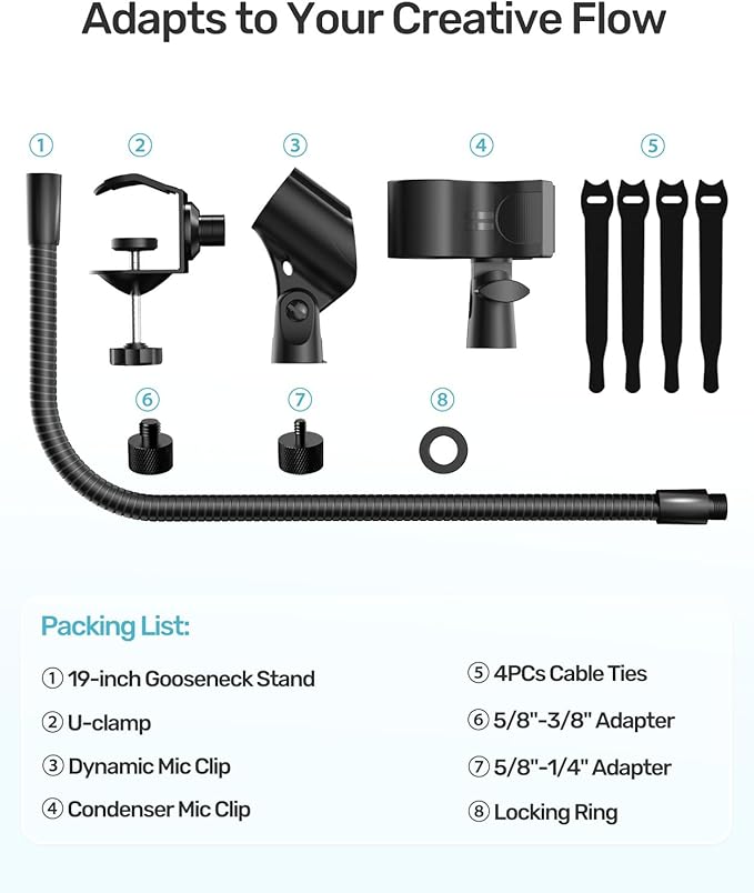 19-inch Gooseneck Microphone Holder Stand, Flexible Mic Arm - Image 9