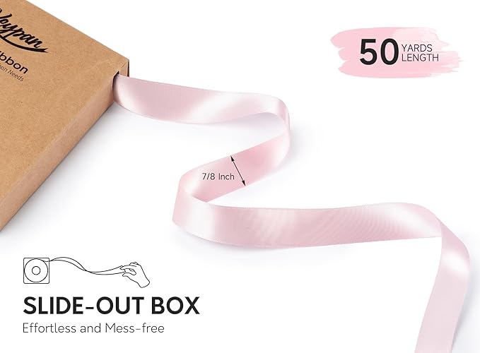 Valentines Pink Satin Ribbon 7/8 Inch x 50 Yards Double-Faced Ribbons - Image 2