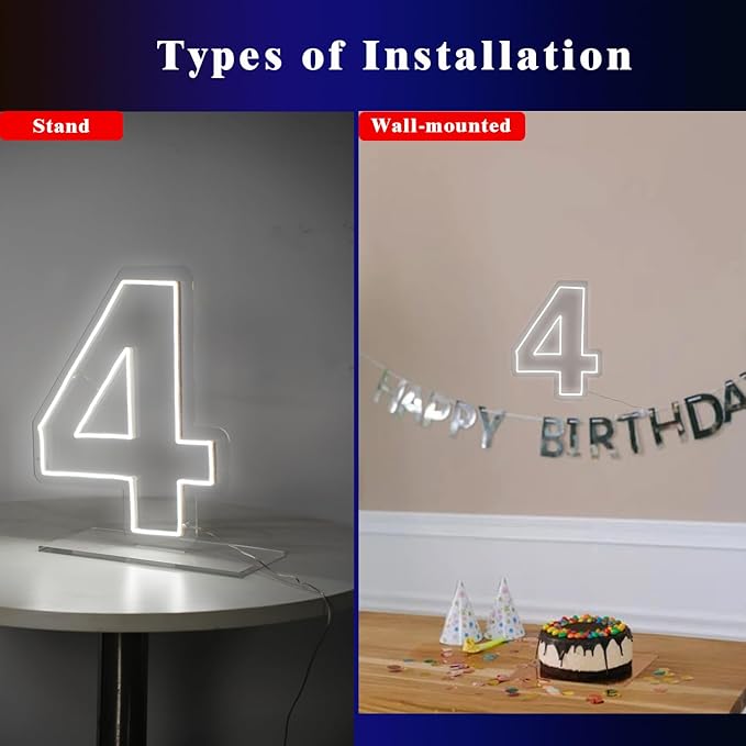 Number 4 Neon Sign for Birthday, 16.54" Cool White USB Battery Powered One Neon - Image 3