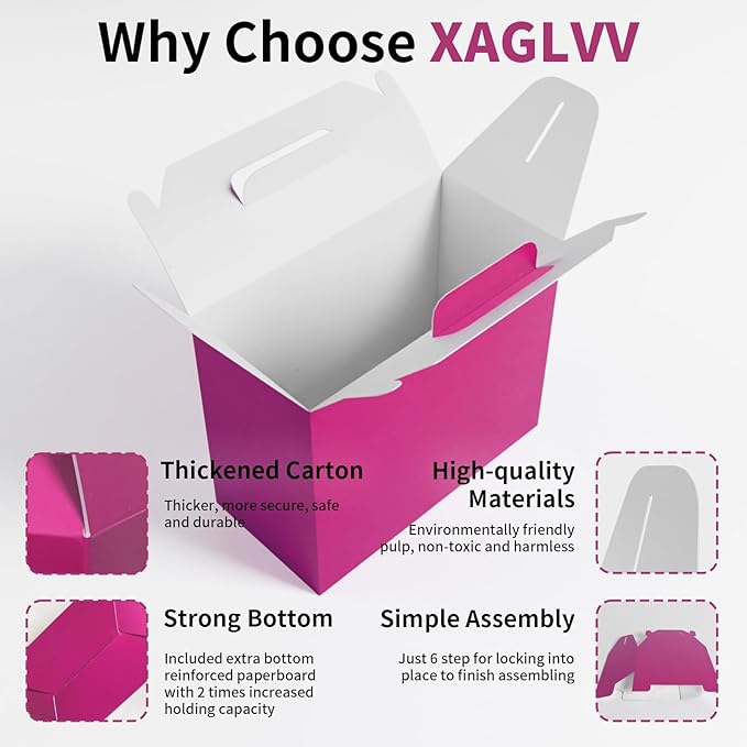 XAGLVV 24Pack Hot Pink Party Favor Treat Box Packs, 7 * 3.5 * 6.6 Inch Goodie - Image 4