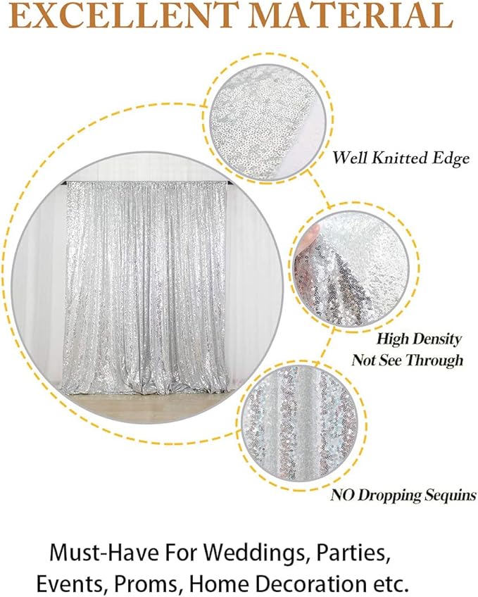 ShinyBeauty Sequin Curtains Silver 4FTx8FT Sequin Photo Backdrop Silver Sequin - Image 4