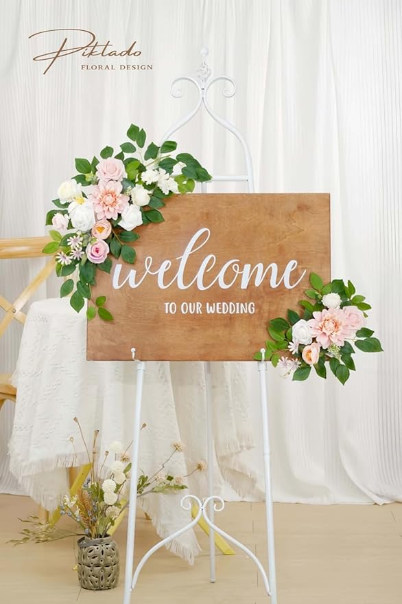 Wedding Decor Welcome Sign Flower Backdrop Garland - Image 4