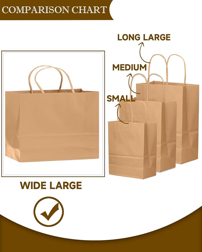 qiqee 30-Packs Brown Gift Bags - Image 6