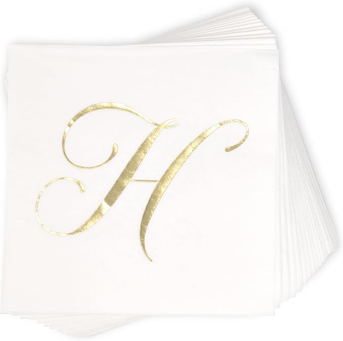 Gift Boutique 100 Gold Monogram Cocktail Napkins Letter H Disposable Paper Pack - Image 5