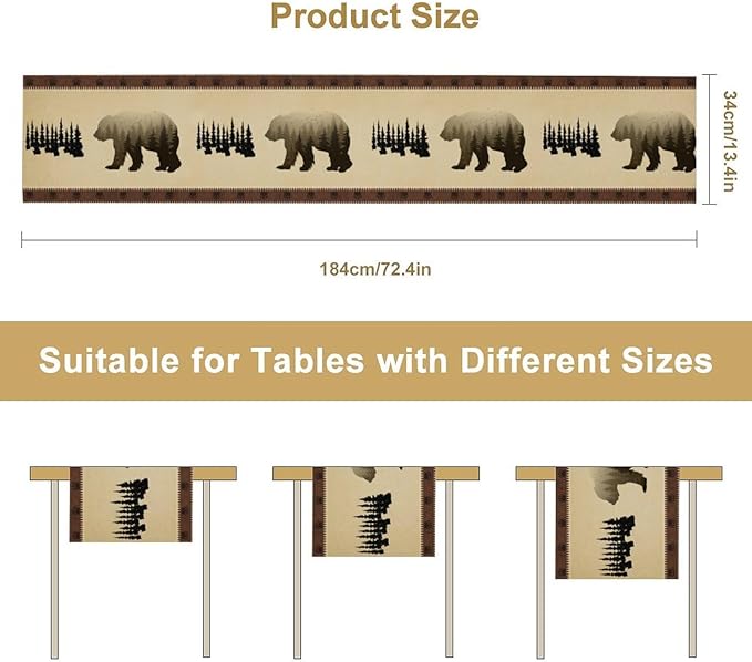 Vintage Bear Table Runner Forest Retro Rustic Cabin Farmhouse Table Runner - Image 3