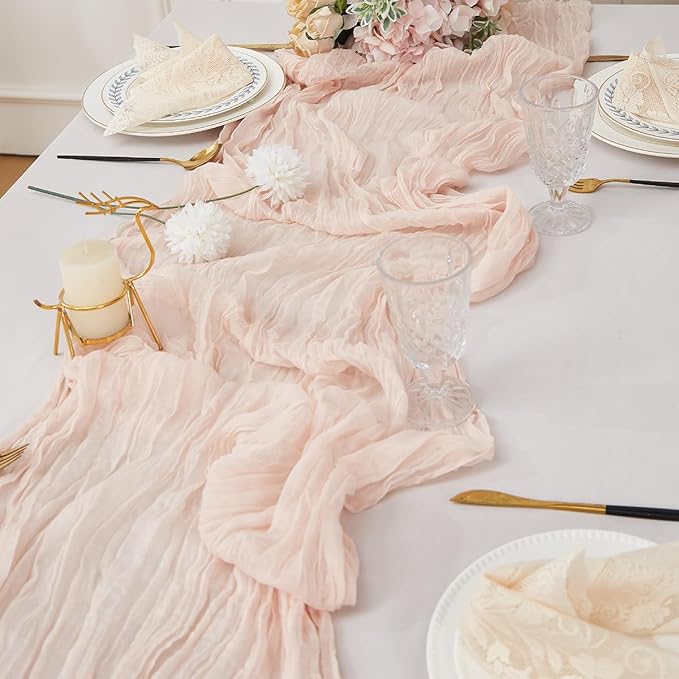 Dusty Pink 6 Pack Cheesecloth Table Runner 120 Inch 10 FT Boho Rustic Gauze - Image 2