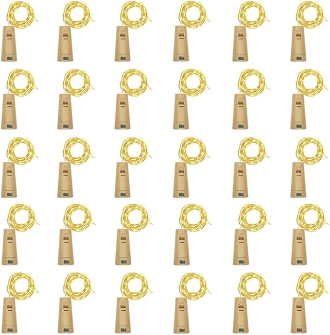 Wine Bottle Lights with Cork, Battery Operated 30 Pack 20 LED Cork Shape Silver by LoveNite