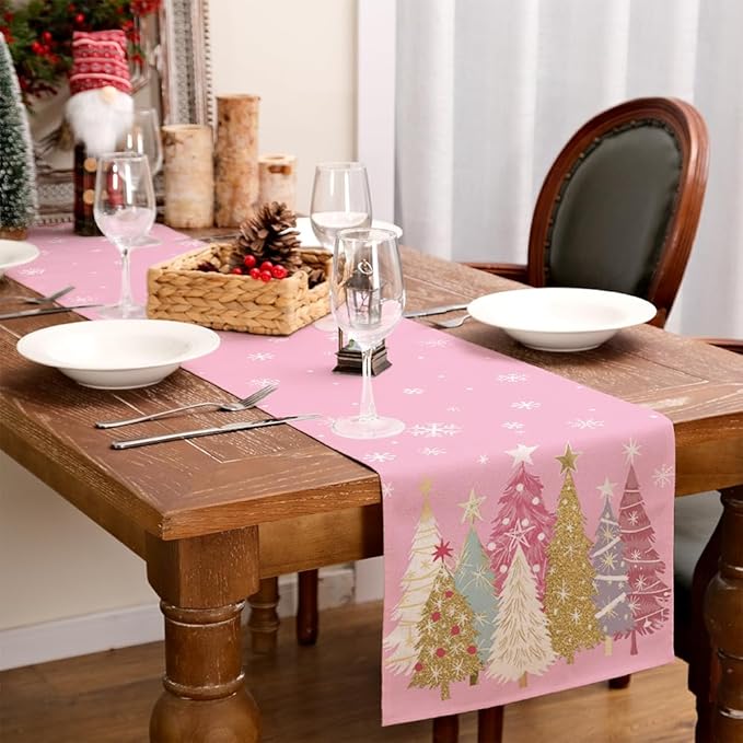GEEORY Christmas Table Runner 13x60 Inch, Xmas Trees Snowflakes Holiday - Image 7