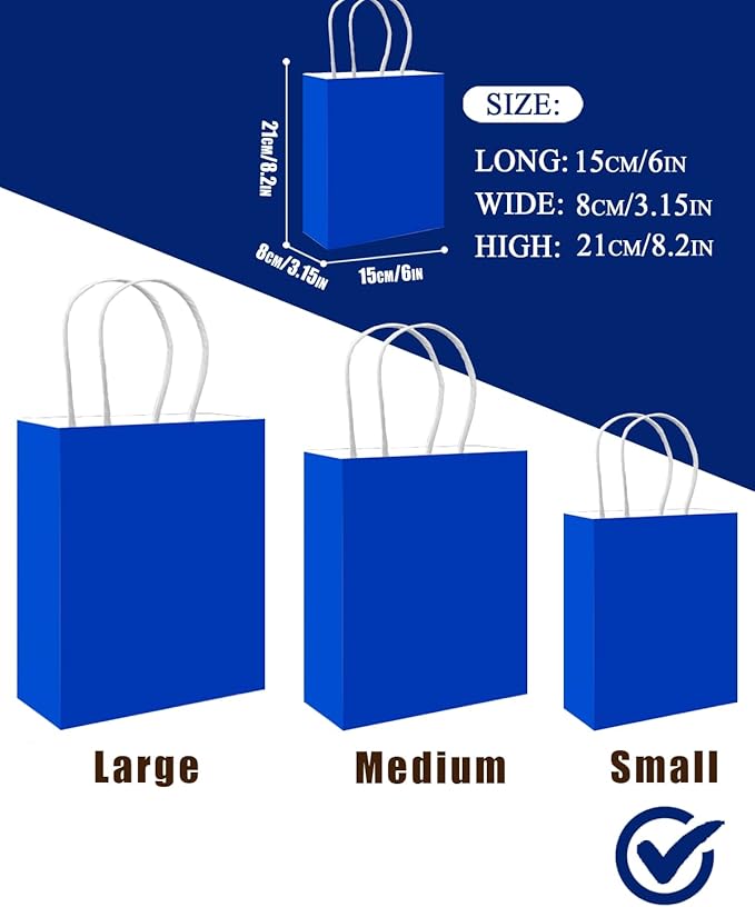 qiqee 50-Packs Gift Bag with Handles Bulk Diamond Blue Paper Bags Multiple Uses - Image 3