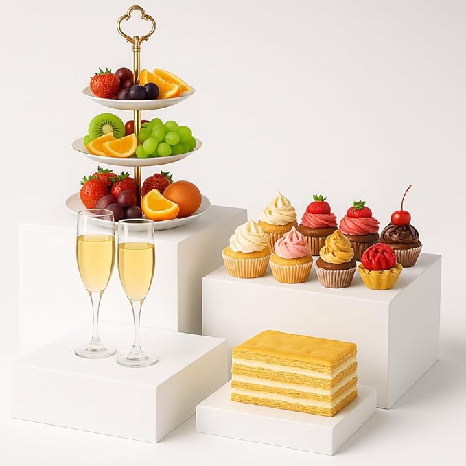 Buffet Risers 4-Pack – White Acrylic Cube Display Stands, Seamless Thick - Image 3
