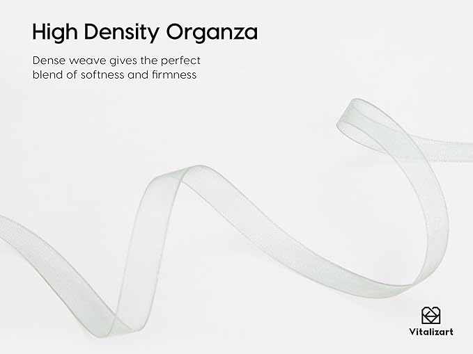 Vitalizart Organza Ribbon 3/8" x 30 Yd Cream White Rose Gold & Dusty Green - Image 3