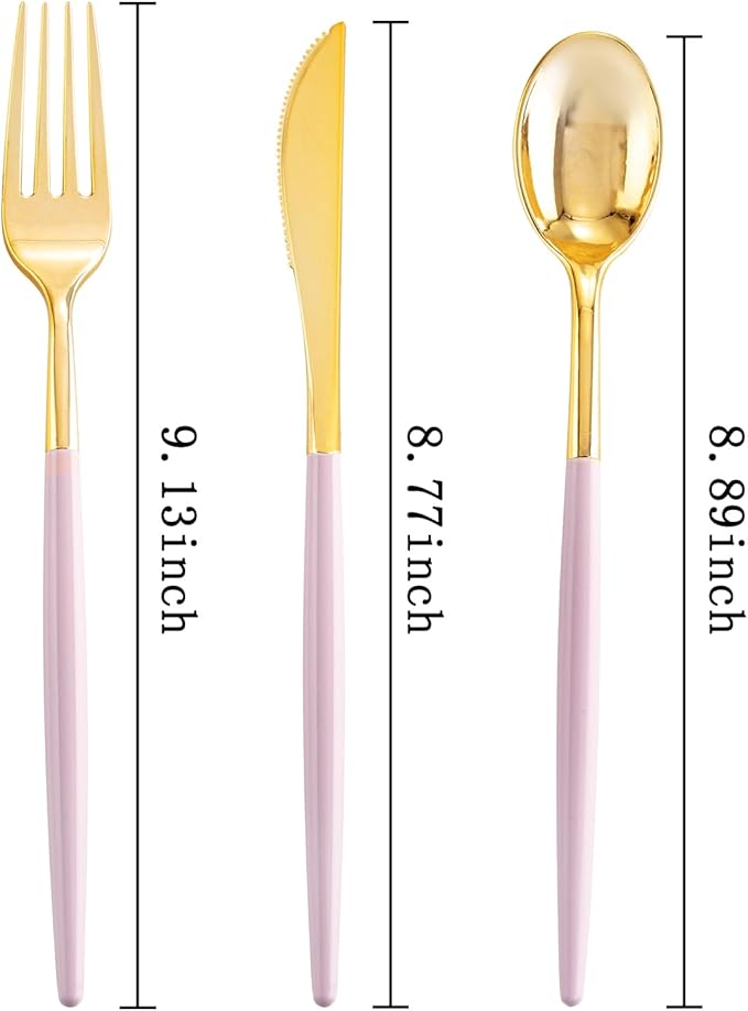 SUT 160Pcs Pink and Gold Plastic Silverware, Heavy Duty Plastic Silverware - Image 5