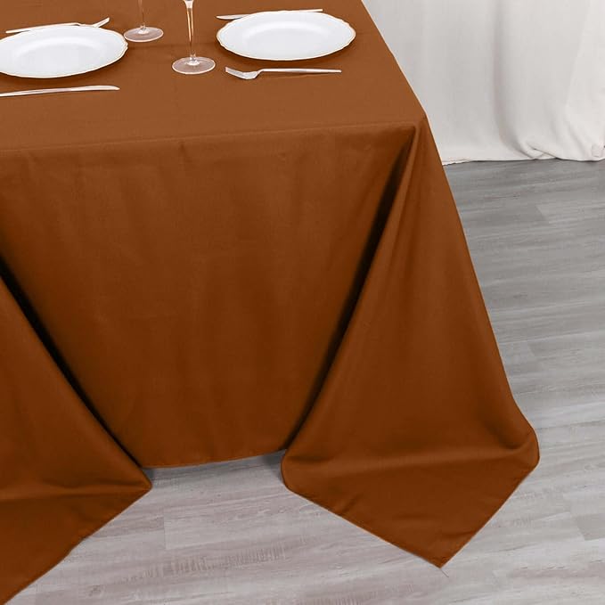 Efavormart 90" Cinnamon Brown Wholesale Linens Polyester Square Linen Tablecloth - Image 6