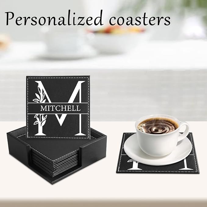 Custom Coasters Set of 6, Personalized Leather Coasters - Image 4