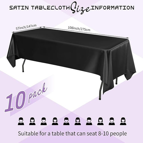 10 Packs Satin Tablecloth 57 x 108 Inch Black Rectangular Table Cloth Silk - Image 2