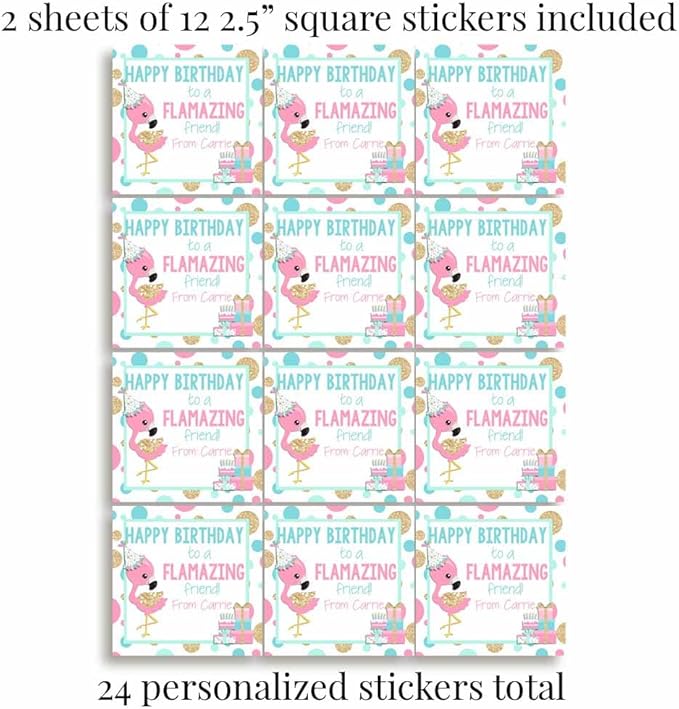 Custom & Personalized FLAMAZING Flamingo Happy Birthday Gift Tag Sticker Labels - Image 4