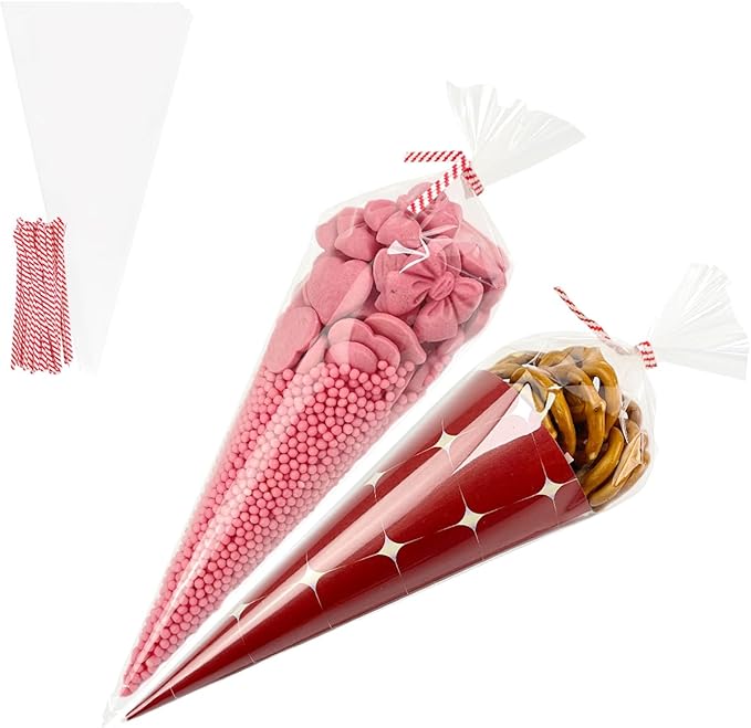 EKAPACKAGING 100Pcs 6.3x11.8 Inches Clear Cone Shaped Treat Cellophane Bags by EKAPACKAGING