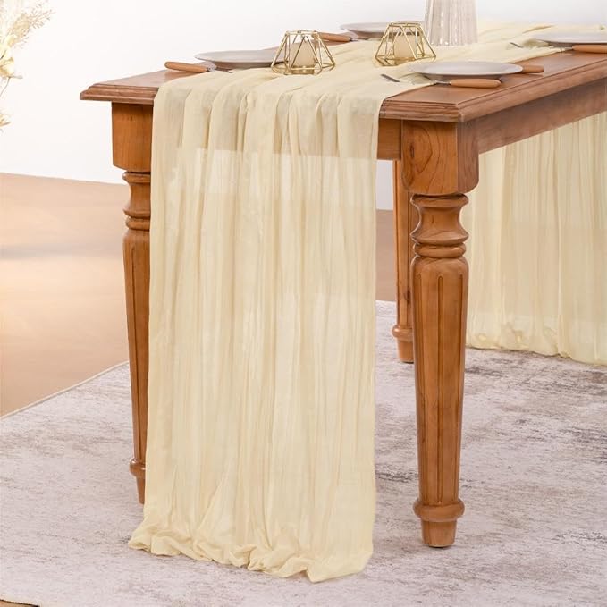 MLMW 3 Pack Beige Table Runner Cheesecloth Boho Gauze Rustic Cheese Cloth Table - Image 4