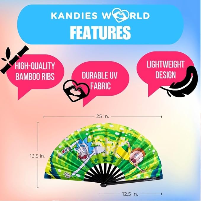 Kandies World UV Reactive Custom Festival Folding Hand Fan - Image 2