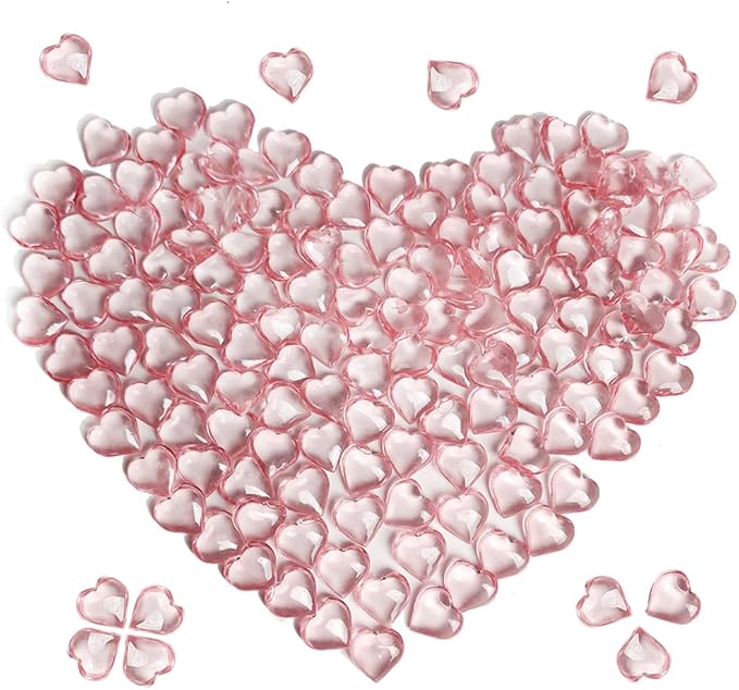200 Pcs Pink Acrylic Heart Shaped Crystals, 0.9 Inch Heart Crystal Rhinestones by HappyFiller