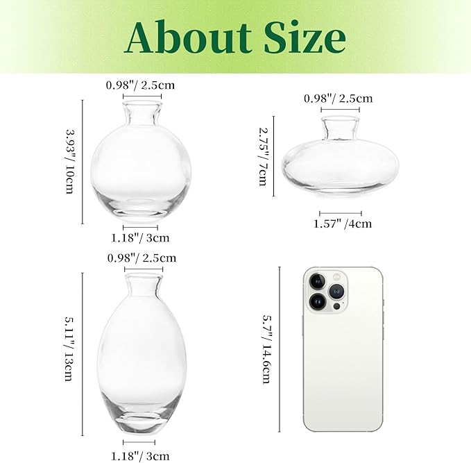 Glass Bud Vases Set of 6, Hewory Cute Clear Small Vases Handmade, Mini Glass - Image 3