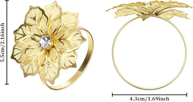 Hotop 12 Pcs Hollow Out Flower Napkin Rings Fall Napkin Ring Holder Metal - Image 5