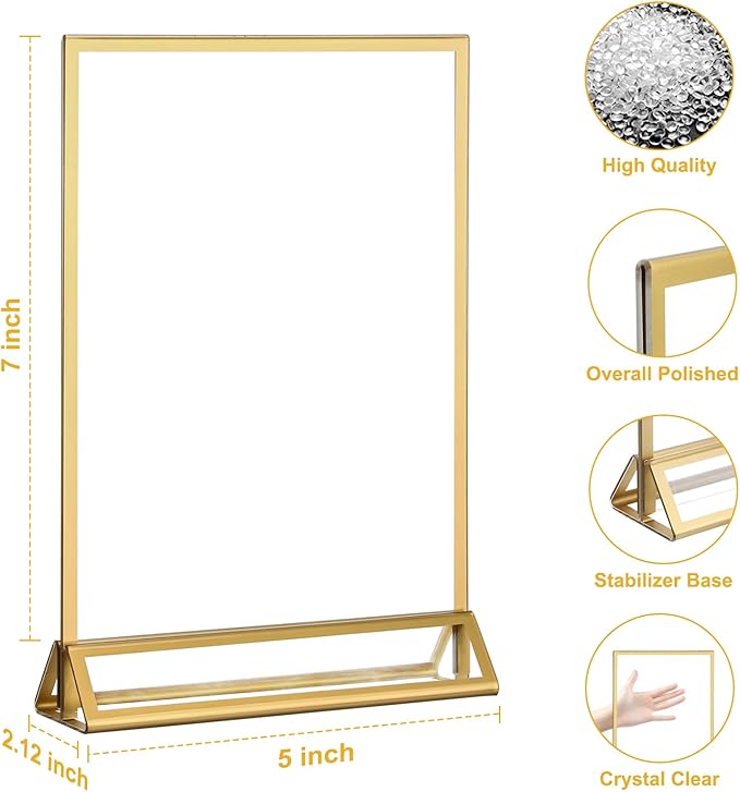 EHWINE 6 Pack Acrylic Sign Holder 5 x 7, Double Sided Gold Picture Frame Stand - Image 4