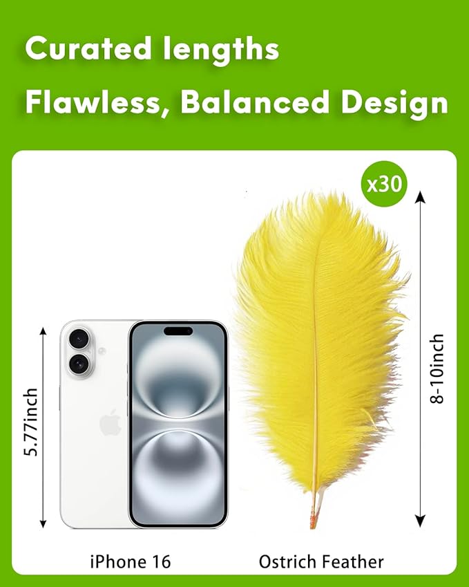 NEWONG 30pcs Yellow Ostrich Feathers Natural Bulk 8-10in（20-25cm） Vase Craft - Image 2