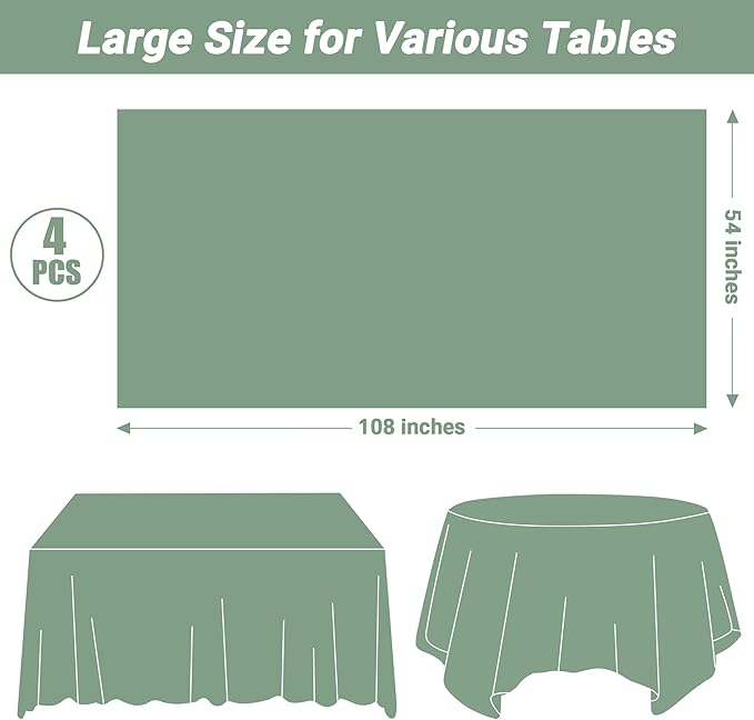 4 Pcs Picnic Table Cover, Disposable Sagegreen Plastic Table Cover, Waterproof - Image 2