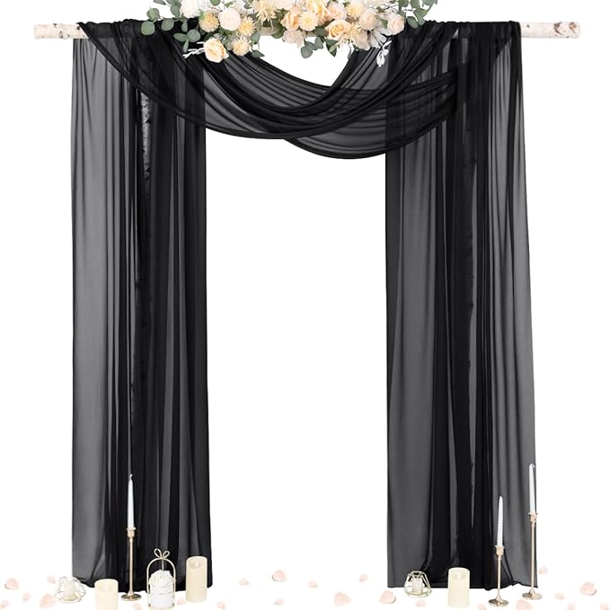 Socomi Black Sheer Gothic Wedding Draping Fabric 29" x 20Ft 4 Panel Outdoor by Socomi
