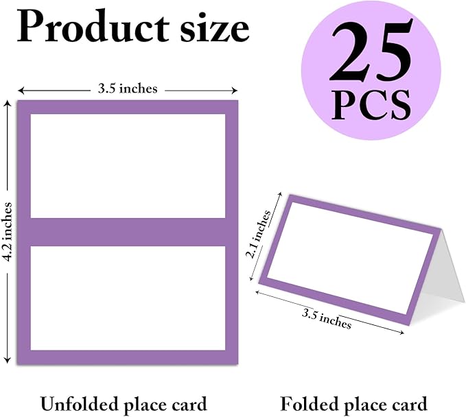 25 Pack Purple Border Place Cards, Editable Name Cards - Image 2